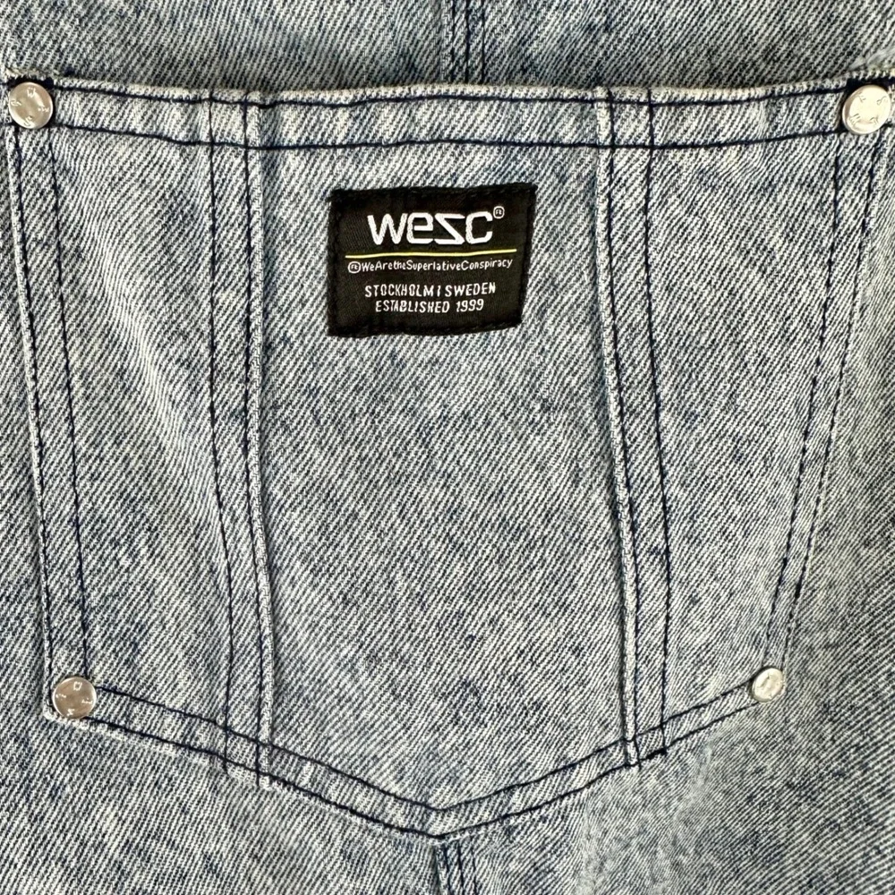 WeSC‎ Denim Bib Overall Shorts XL Unisex Light Wash Streetwear Overalls NWT